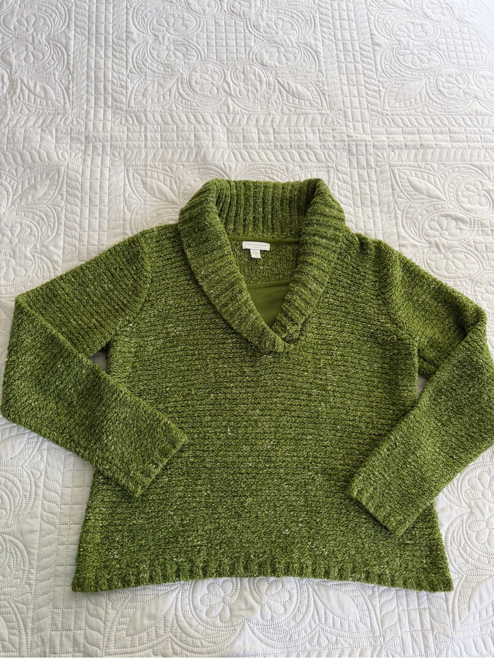 Cozy Olive Green Shawl-Collar Women's Textured Sweater Charter Club Large